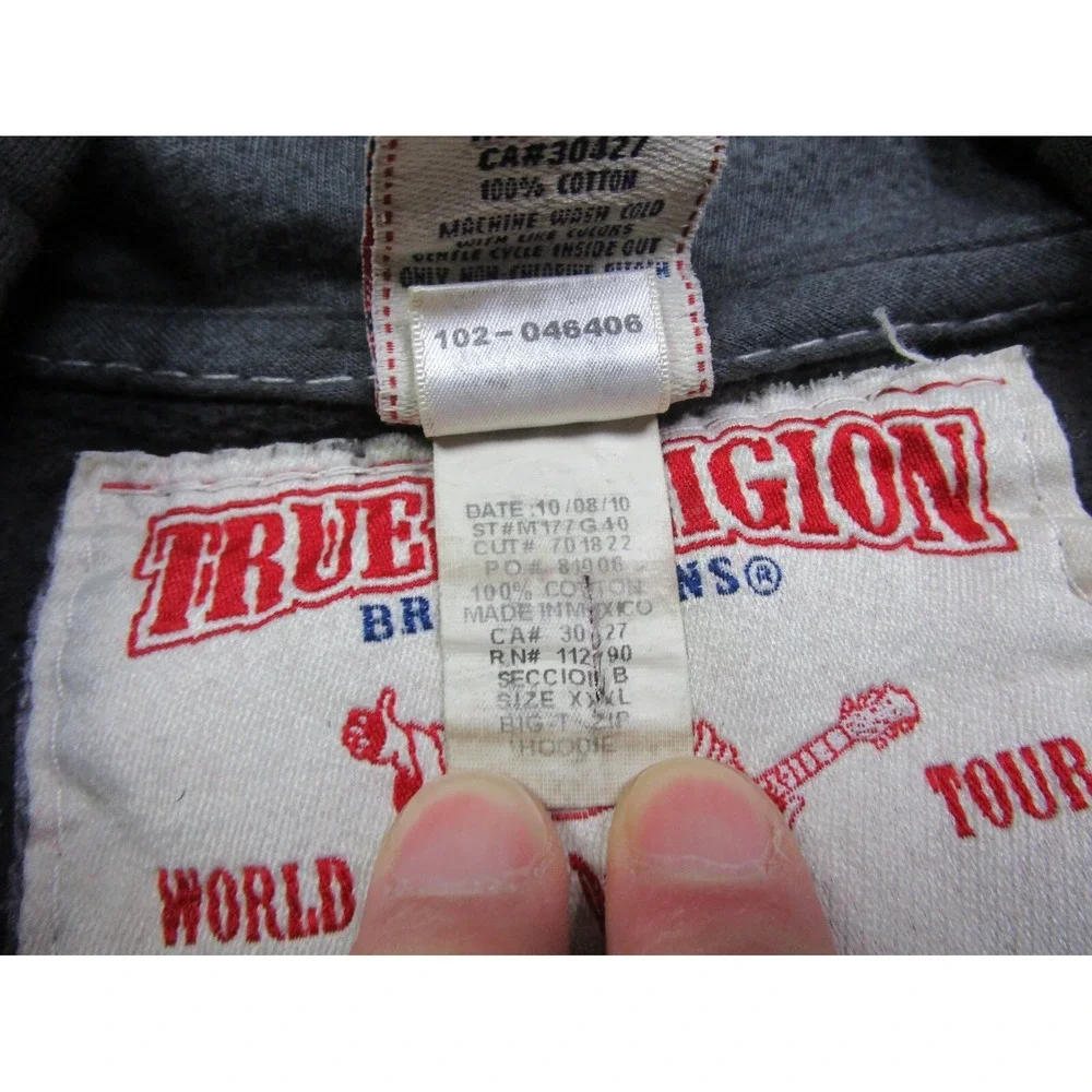 True Religion Men's Big T Hoodie 3XL Full Zip Vintage Y2K 